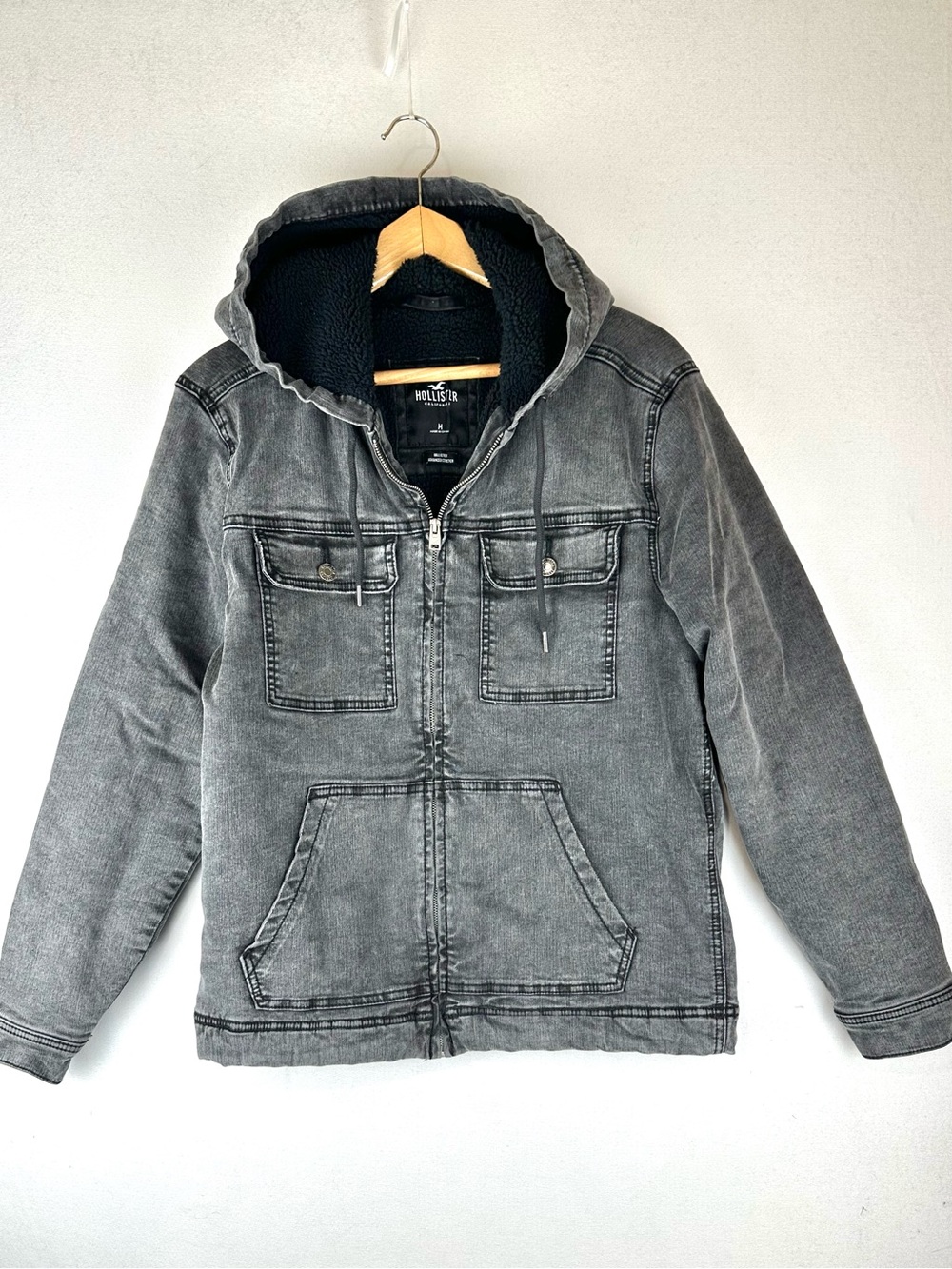 Hollister Sherpa Lined Hooded Denim Jacket Advanced Stretch